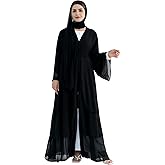Women Muslim Abaya Dress 3-Layer Chiffon Light Flowing Cardigan Dress with Hijab Dubai Travel Party Maxi Abaya