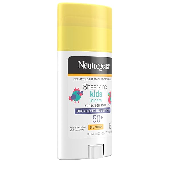 NEUTROGENA SHEER ZINC OXIDE KIDS MINERAL SUNSCREEN STICK, BROAD SPECTRUM SPF 50+ & UVA/UVB PROTECTION & WATER RESISTANT WITH RESIDUE-FREE, NO-MESS APPLICATION, OIL- & PARABEN-FREE, 1.5 OZ