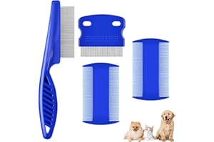 BRILLIRARE 4 Pack Dog Grooming Comb, Pet Flea Lice Combs, Stainless Steel Cat Combs with Rounded Teeth, Double Sided Professional Pet Tear Stain Remover, Dematting Tool for Small, Medium & Large Pets