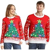 Ugly Christmas Sweaters for Women Men,Light Up Christmas Sweater,Funny Christmas Tree Red Unisex Xmas Sweaters for Couples