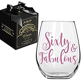 Pokolllee Happy 60th Fabulous Wine Glass 60th Birthday Gifts for Women, Happy 60th Birthday Wine Glass Funny Fabulous Gift for Mom Friends Wife Coworker, Turning 60th Birthday Gift