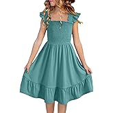 blibean Teen Girls Summer Dresses Smocked Sleeveless Sundresses with Pockets Size 6-15 Years