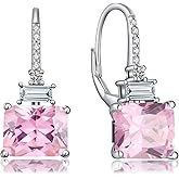 Rectangular Leverback Drop Earrings Sterling Silver Emerald Cut Cubic Zirconia Dangle Earrings Princess Cut Birthstone Crystal Jewelry for Women