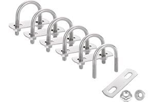 uxcell 6 Set 1" Inner Wide Round U Bolts, 1-3/4" Length 304 Stainless Steel U-Bolts with Flange Hexagon Nuts, Frame Plates fo