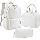 Cunno 3 Pcs School Backpack for Teen Girls Bookbags Kids Set with Lunch Box and Pencil Case College Laptop Casual Backpack(Cream White)