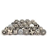 ATCUSA Indian Handmade Assorted Black and White Ceramic Door Knobs and Pulls | Kitchen Cabinet Knobs for Dresser Drawers | Black Drawer Pulls | Almirah knobs | Vanity knobs (6)