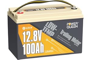 Power Queen 12V 100Ah LiFePO4 Battery, Upgraded Low Temperature Cut-off Function, Built-in 100A BMS, Grade A Battery Cell, Up to 15000+ Cycles, Perfect for Trolling Motor, Marine, RV and Off Grid