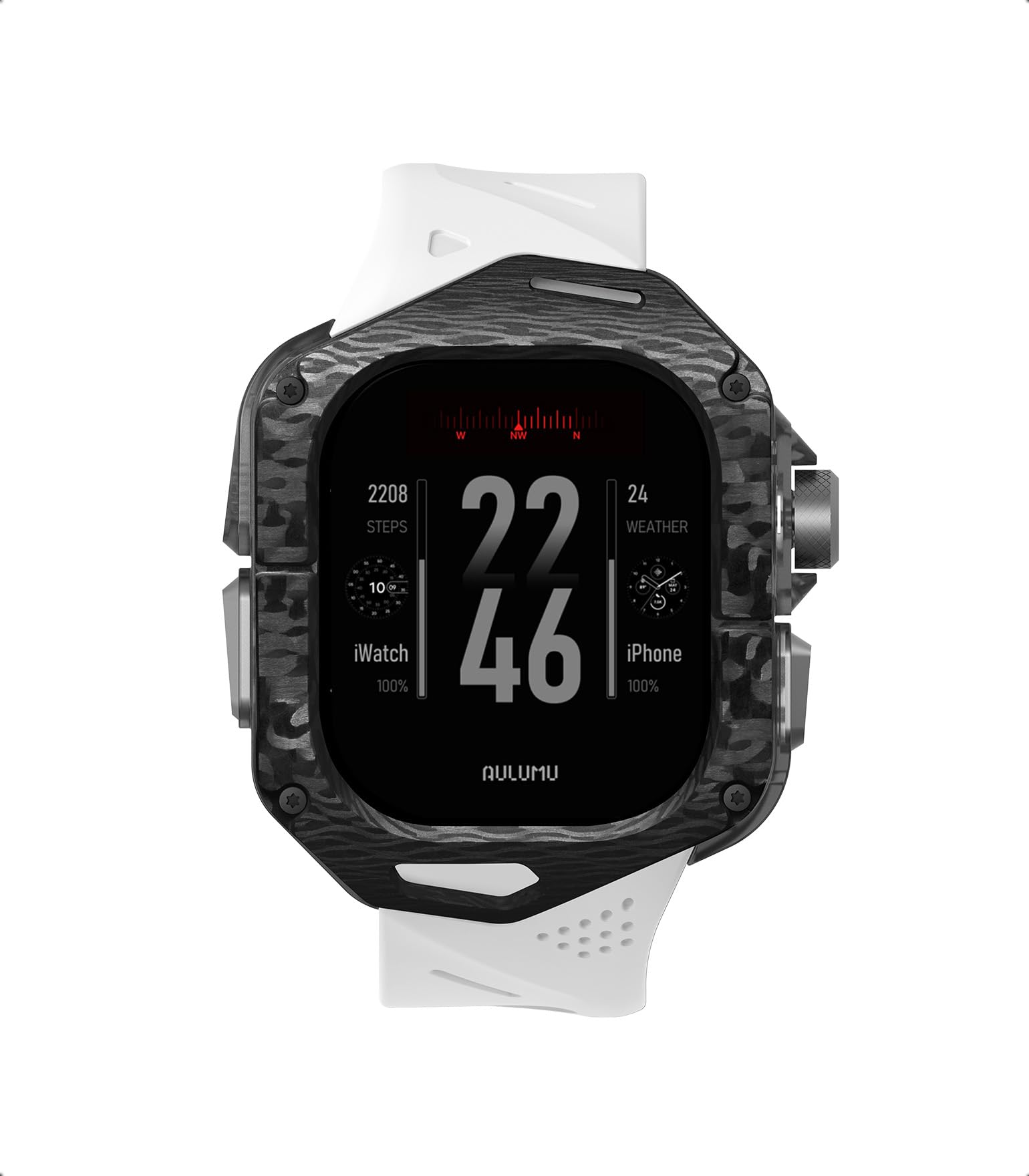 Photo 1 of Aulumu A01 Carbon Fibre Case with Apple Watch Ultra Band 49MM | Luxury Lightweight Design | Only for Apple Watch Band Ultra 1/2/3 49mm | Carbon Fibre Case with White Straps