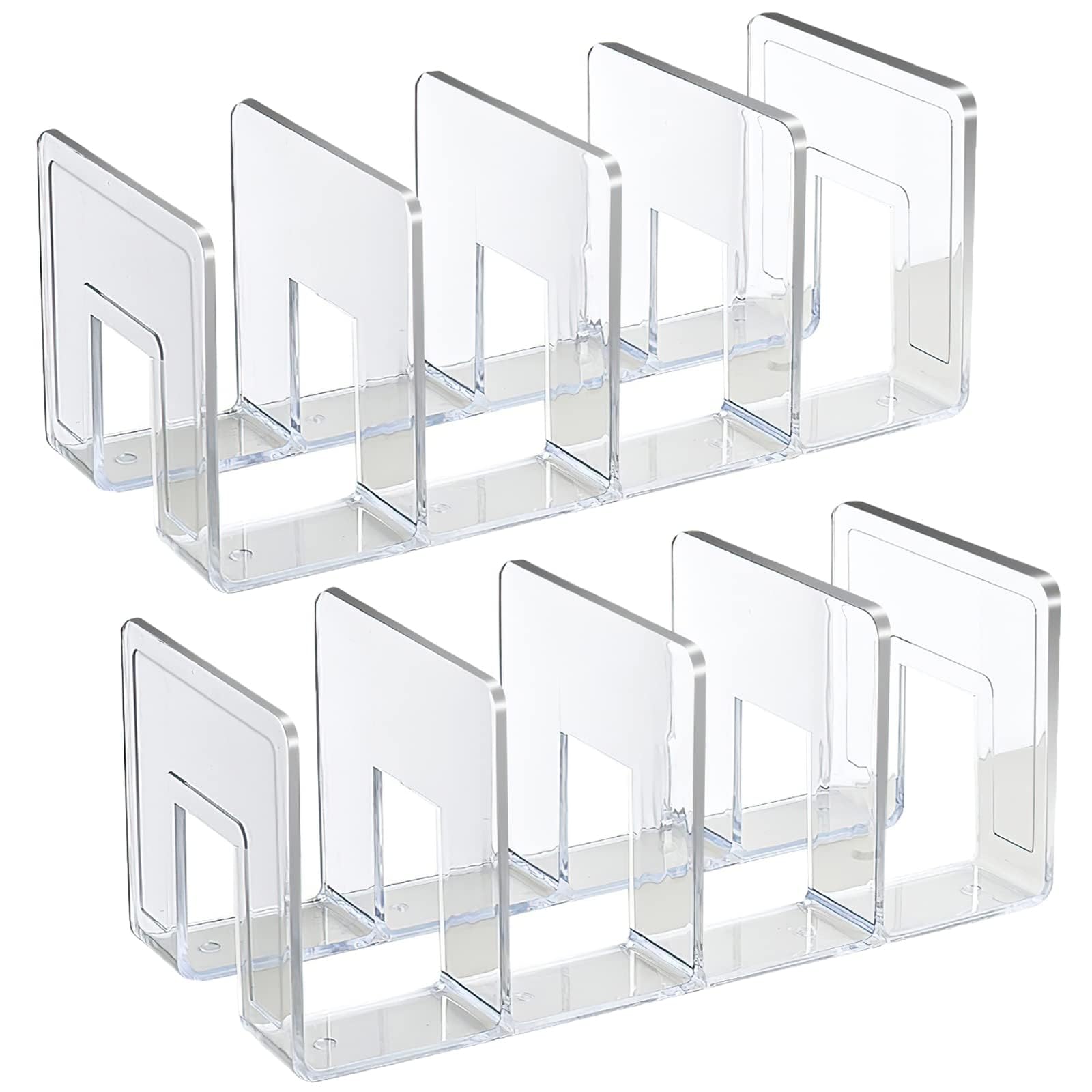 Photo 1 of SAYEEC Acrylic File Holder, Clear File Sorter Desk File Organizer, Sturdy Desktop File Folder Organizer Rack for Envelopes Mail Letter Paper Notebook Electronics Office Supplies (4 Sections, 2 Pack)