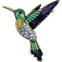 Antique Tone Hummingbird Brooch - Multi Color Crystal Bird Pin Jewelry