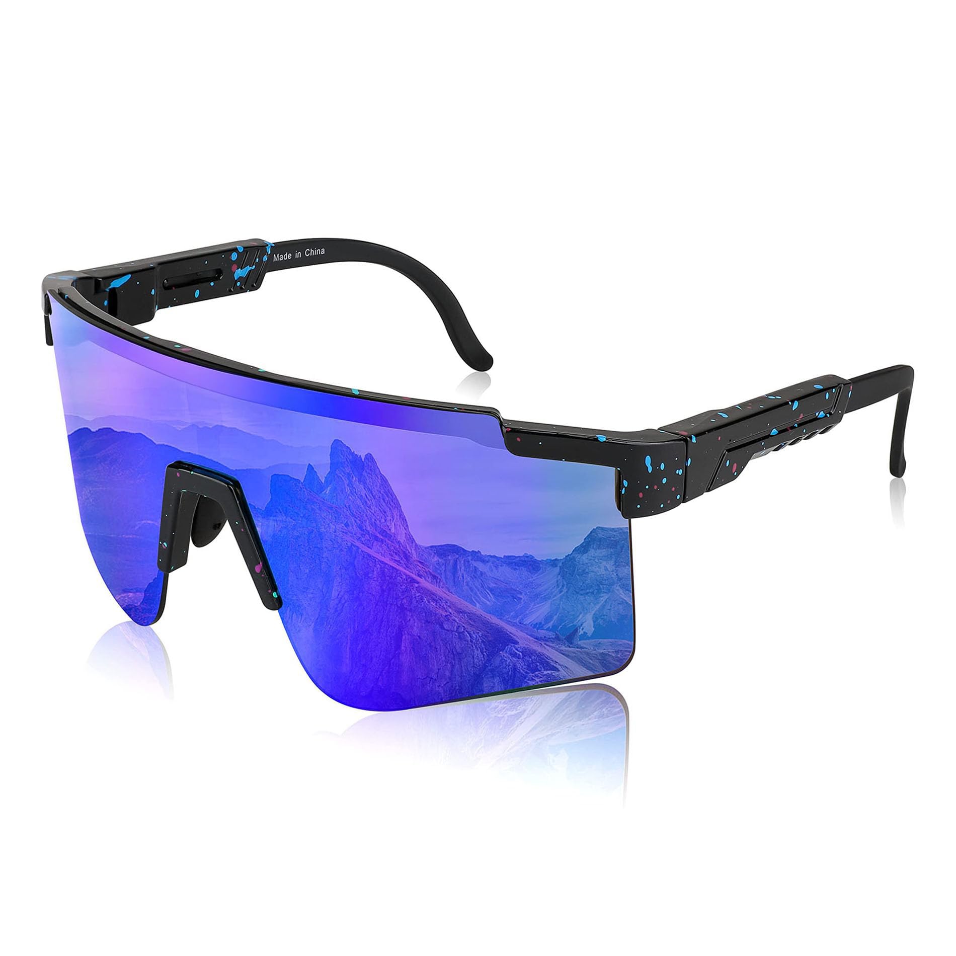 FEISEDY Cycling Sunglasses for Men Women UV400 Protection Outdoor Sports Running Hiking Fishing Biking Glasses B2837, Black Frame & Blue Mirror