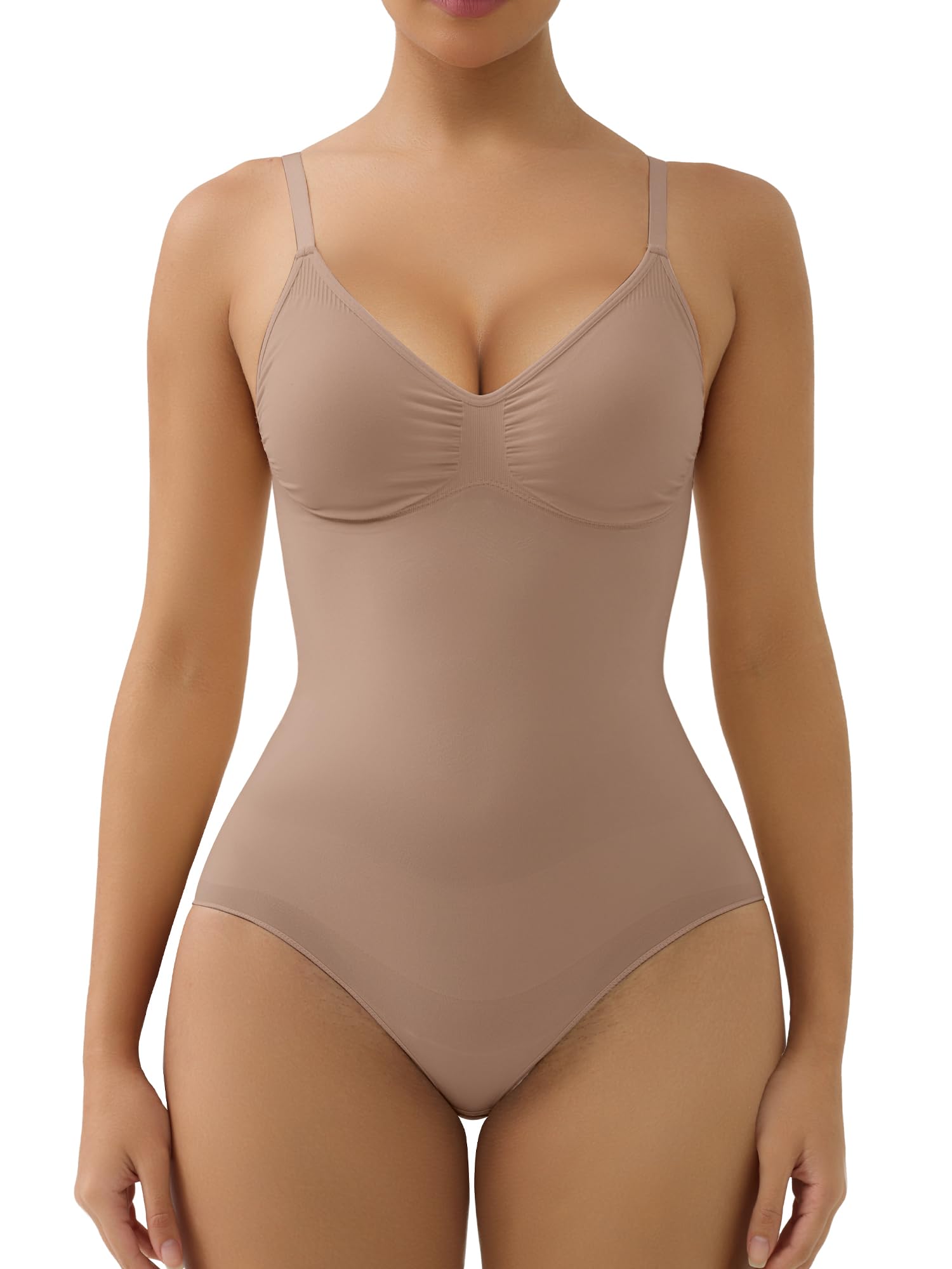 Photo 1 of SHAPERX Women's Bodysuits Tummy Control Shapewear Seamless Sculpting Briefs Body Shaper with Removable Pads,SZ5433-Sienna-L/XL
