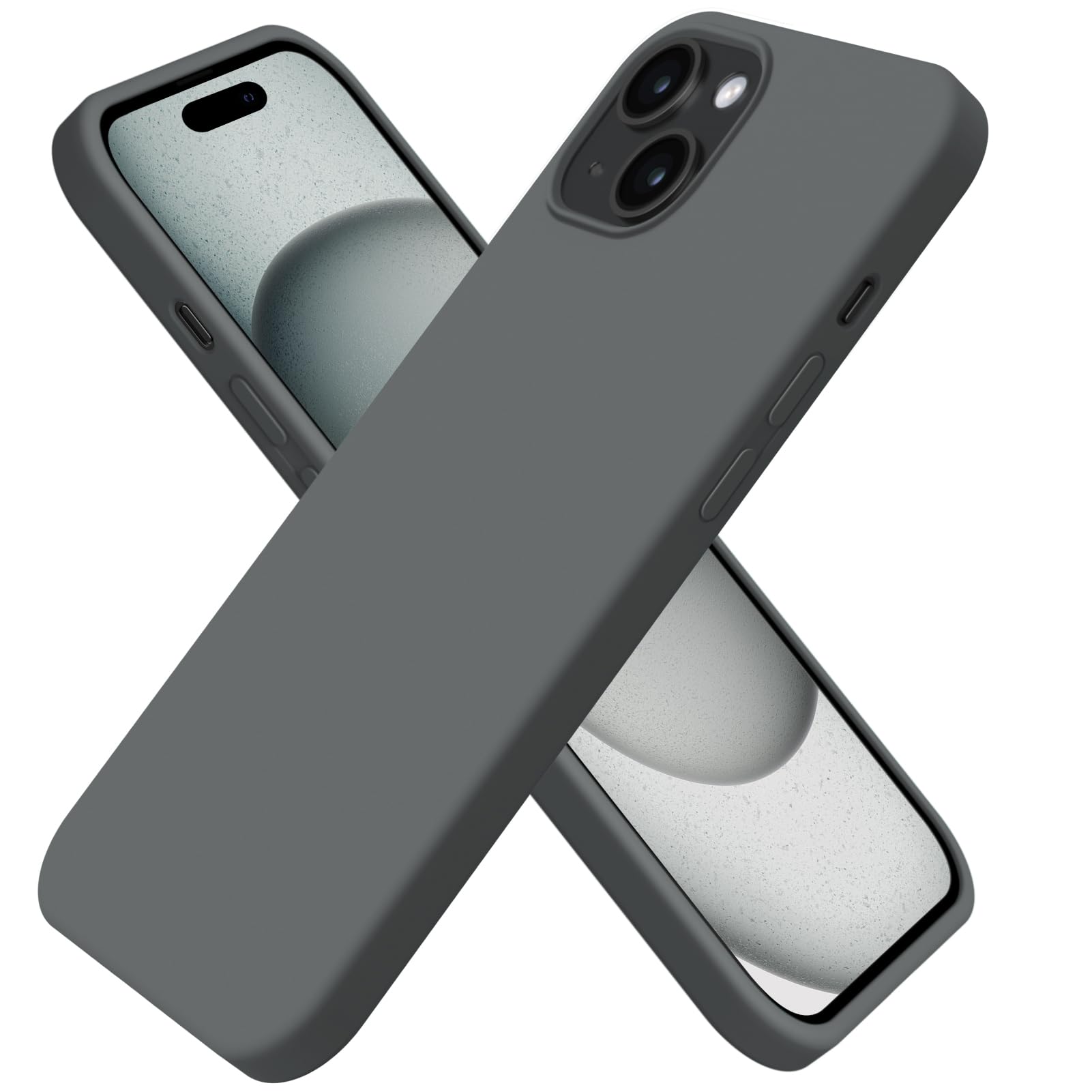 BUYDOT for iPhone 15 Case Liquid Silicone Slim Shockproof Protective Cover 6.1 Inch Anti-Scratch Drop Protection, Gray