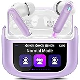 Wireless Earbuds, Bluetooth 5.4 Ear buds with Multifunctional Touch Screen, 48H Bass Stereo Headphones with ANC/ENC Noise Cancelling/Transparency mode, IPX7 Earphones with 5 EQ Modes, Light Purple