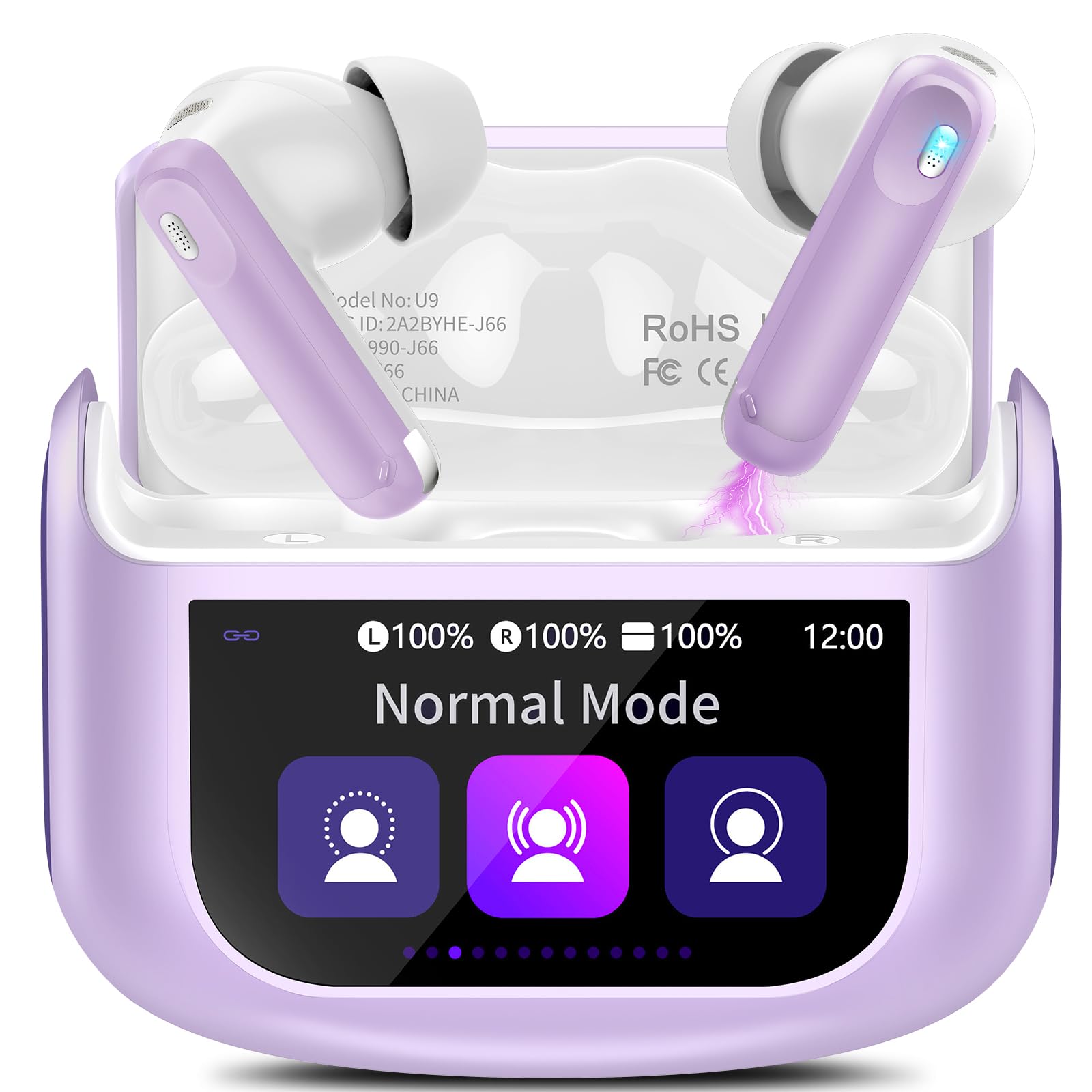 Photo 1 of *MINOR DAMAGE - USED*
Wireless Earbuds, Bluetooth 5.4 Headphones with Multifunctional Touch Screen, 48H Bass Stereo Ear buds with ANC/ENC Noise Cancelling/Transparency mode, IPX7 Earphones with 5 EQ Modes, Taro Purple