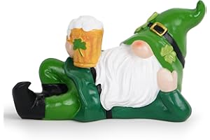 Hodao Saint Patrick's Day Gnomes Decorations for Home Indoor Shamrock Beer Mug Decor Tomte Swedish Scandinavian Leprechauns St. Patrick's Day Lie Down Figurine for Spring-Irish Luck Green Gnome