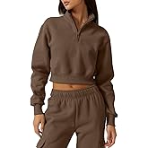 QINSEN Womens Half Zip Crop Sweatshirt High Neck Long Sleeve Pullover Cropped Top