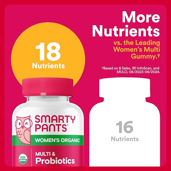 SMARTYPANTS ORGANIC WOMEN’S MULTIVITAMIN GUMMIES: BIOTIN, PROBIOTICS, METHYLFOLATE, OMEGA 3 (ALA), VITAMIN D3, C, VITAMIN B12, B6, A, K & ZINC, INOSITOL, GLUTEN FREE, 120 COUNT (30 DAY SUPPLY)