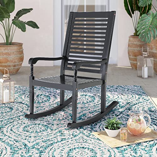 PHI VILLA Outdoor Rocking Chairs, Acacia Wood Rocker Chairs for Patio