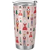 Yasala Christmas Tumbler Nutcrackers Soldier Ballet Pink Insulated Coffee Cup Beverage Container Office Travel Mug with Straw and Lid 20oz Holiday Back to School New Year Gift