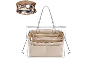 LOUKAYCCI Purse Organizer Insert, Felt Bag Organizer with Metal Zipper, Tote Bag Organizer Insert with 6 Sizes, Compatible with Neverful Speedy Tote and More