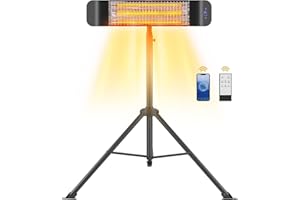 Pasapair Electric Patio Heater with Tripod Stand,APP Control - 1500W Outdoor Heater Fast Heating with 4 Power Setting - Infrared Heater Quiet and Odorless - IP65 Waterproof and 24H Timer