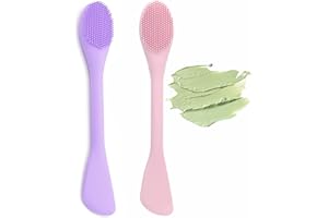 ZORLYS 2 in 1 Facial Cleansing Brush&Silicone Face Mask Applicator, 2PCS Face Mask Brush Face Scrubber for Exfoliating, Massaging, Remove Blackheads, Applicator for Mud, Body Lotion, DIY Mask, Pink & Purple