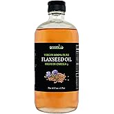 GreenIVe Flax Seed Oil Organically Grown100% Pure Cold Pressed High Vegan Omega Fatty Acids (16 Fl Oz Glass)