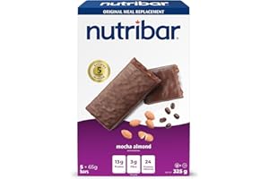 Nutribar Mocha Almond Flavoured Bars, High protein, Meal Replacement Bars, 24 Vitamins & Minerals, High Fibre, Made in Canada