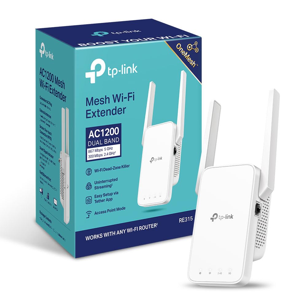 TP-Link RE315 AC1200Mbps WiFi Extender Booster Dual Band, 2 External Antennas, EasyMesh, WiFi Booster Range Extender, Internet Booster, Access Point, Works with Any WiFi Router, Easy Setup, UK Plug — image 1