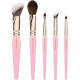 Bdellium Tools Pink Golden Triangle Face & Eyes Makeup Brush Set - Well-balanced Brush Set with Soft Synthetic Bristles and Rose Gold Brass Ferrule for a Variety of Looks (Pink, 5 pcs)