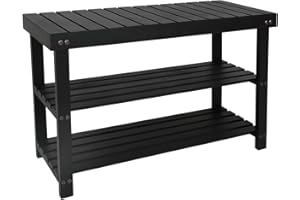 ACEHOME Shoe Rack Bench, 3 Tier Shoe Organizer for Entryway Storage, Big Wooden Shoe Shelf, Freestanding Shoe Racks, Bench Stable Shoe Stand, Black