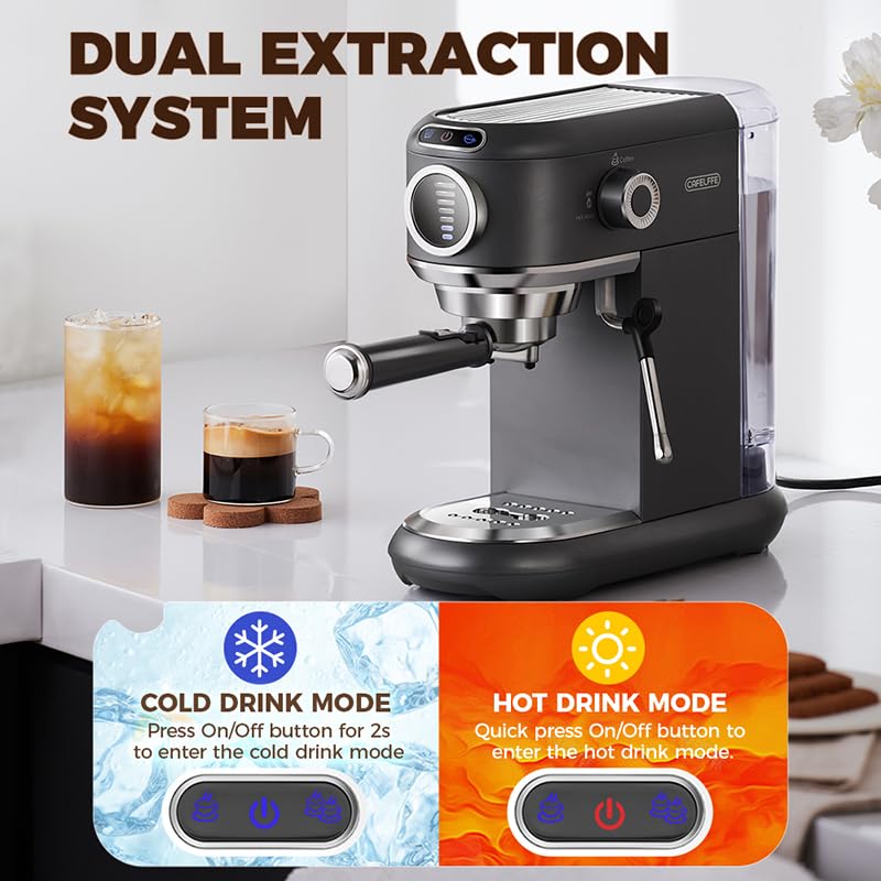 Cafelffe MK-601F 4-in-1 Capsule Coffee Machine with Milk Frother & Pitcher, Hot/Cold Brew Espresso Coffee Maker Compatible with Nes/DG Pods/ESE Pod/Ground Coffee,Compact for Home/Office Use,Gray