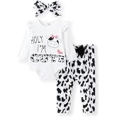 PATPAT Baby Girl Clothes Long Sleeve Ruffle Romper Pants Headband 3 Pieces Set Newborn Infant Outfits 0-24 Months