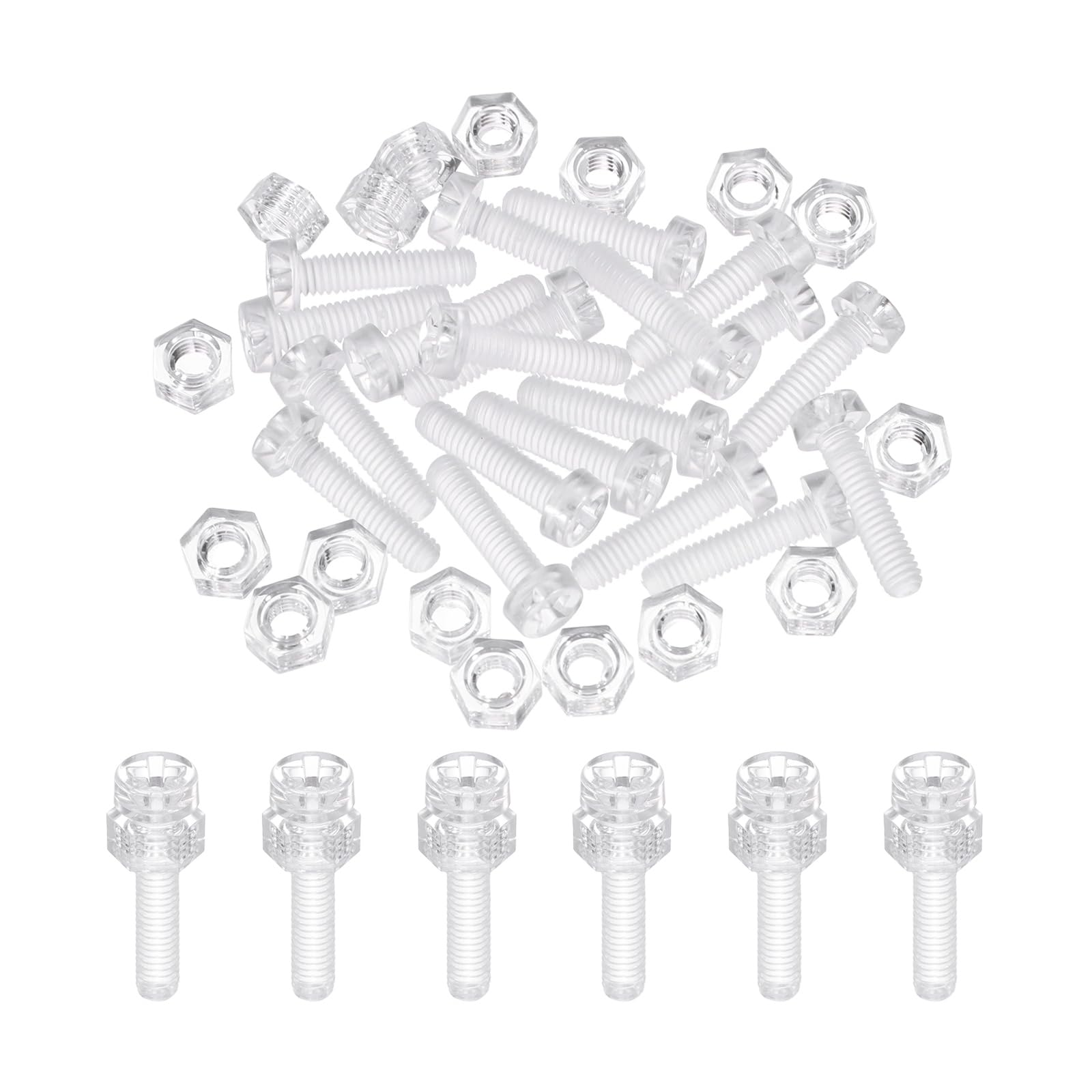 Photo 1 of MECCANIXITY 20 Set M4 x 16mm Clear Acrylic Screws and Hex Nuts Kit, PC Plastic Phillips Round Head Screw Metric Coarse Thread Bolts for Machine, Transparent