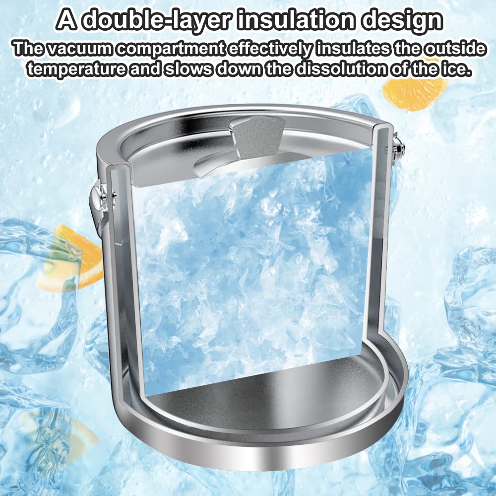 SCHYIDA Eiswürfelbehälter 2L, Eiswürfel Behältnis mit Deckel Eisbehälter Edelstahl 15.5cm * 15.2cm Eiskübel Metall Eiseimer mit Zange und Eisschaufel Eiskühler Weinkühler Sektkühler für Party, BBQ 4