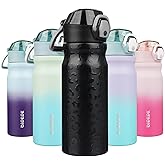 BJPKPK 18oz Insulated Water Bottle with Straw Stainless Steel Double Wall Water Bottles BPA Free Leak Proof Thermal Flask with Lockable Flip Lid and Soft Silicone Spout,Black Leopard