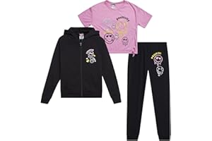 ELLA IN PINK Girls Pants Set - 3 Piece Soft Fleece Girls Zip Up Hoodie, Graphic Tee & Jogger Sweatpants Outfit (Sizes 7-16)