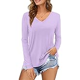 Amoretu Womens Tshirts V Neck Short Sleeve Tops Tee Solid Color Blouse