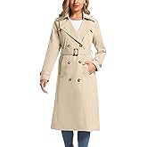 poonyfesh Women's Waterproof Long Trench Coat Double Breasted Length Classic Lapel Belt Coat With Removable Hood