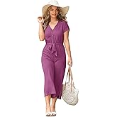 SISKIN Jumpsuits for Women Casual Dressy One Piece Short Sleeve Button Up Flattering Jumpsuits for Women