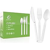 Disposable Cutlery Set [160 Pcs] BPI Certified Utensils Set with 60 Compostable Forks, 50 CPLA Spoons and 50 Disposable Knives, Eco-Friendly Compostable Cutlery for Outdoor, Party, Camping & Daily