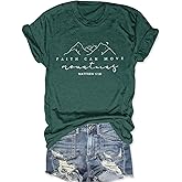 Faith Can Move Mountains T Shirt Women Christian Shirt Short Sleeve Nature Graphic Camping Tee Shirts