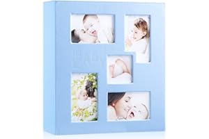 Ywlake Baby Photo Album 4x6 1000 Pocket Pictures, Leather Large Capacity Newborn Shower Boy Bebe Album Holds 1000 Horizontal Vertical Photos Blue