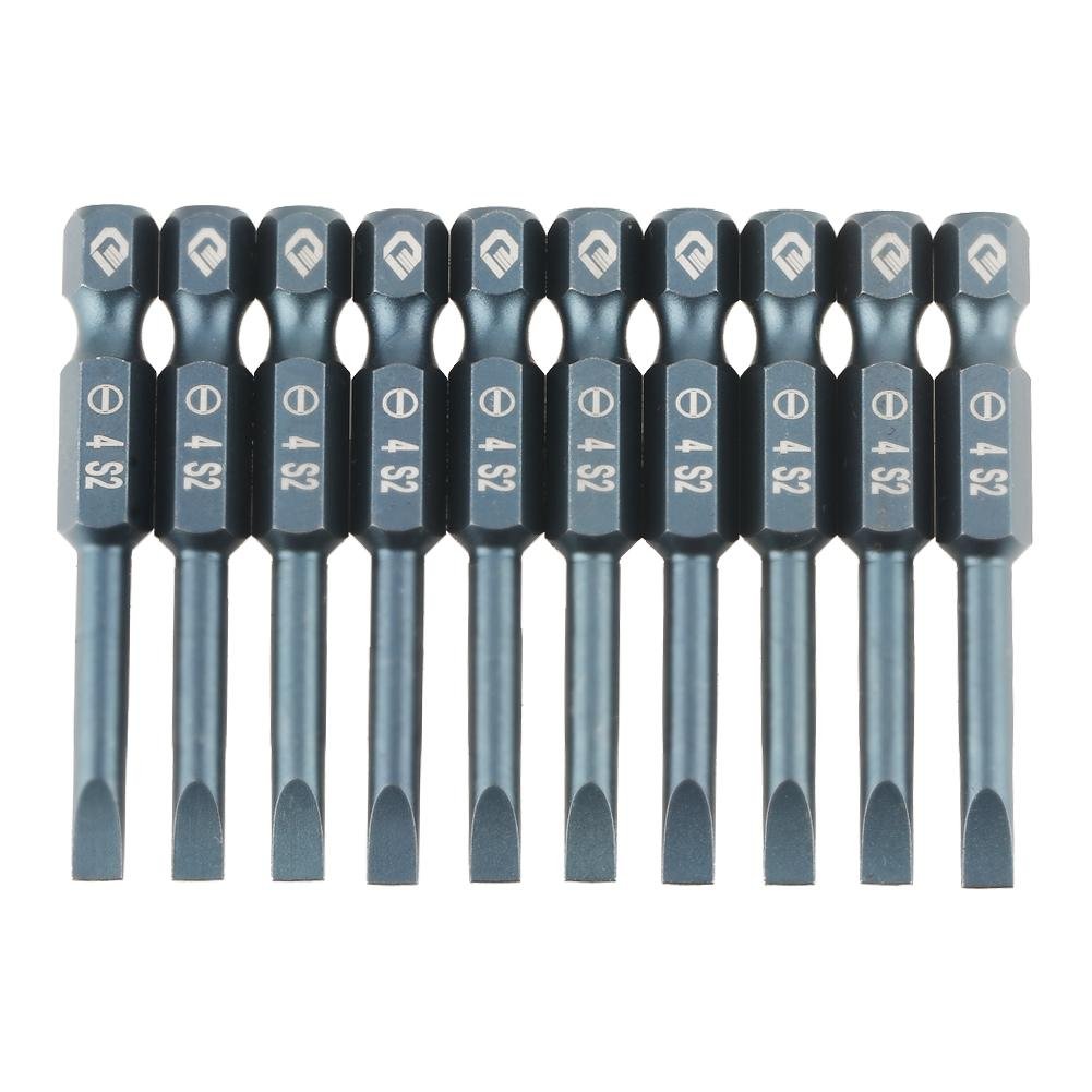 10pcs 1/4inch Hex Shank 50mm S2 Alloy Steel Slotted Screwdriver Bits Set H6.3x 50x SL4mm Antirust