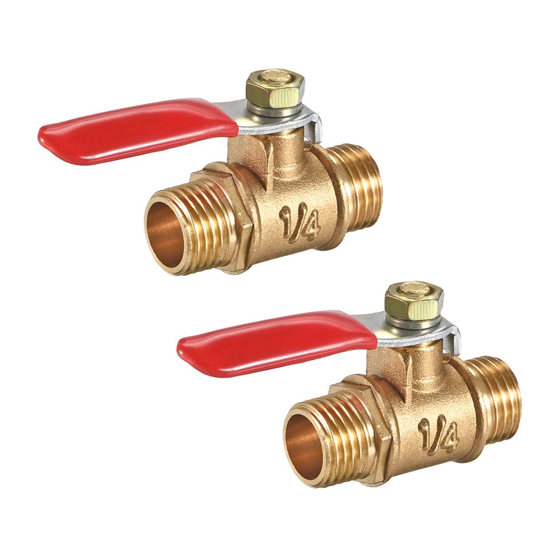 uxcell Brass Air Ball Valve Shut-Off Switch G1/4 Male to Male Pipe Tubing Fitting Coupler 180 Degree Operation Handle 2Pcs