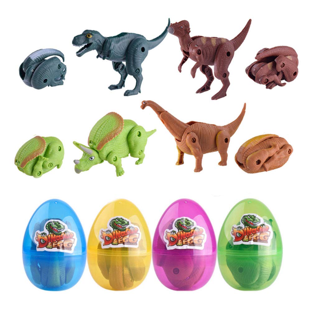 QINGQIU 4 Pack Jumbo Dinosaur Deformation Eggs with Toys Inside for Kids Boys Girls Toddlers Easter Basket Stuffers Fillers Gifts Party Favors