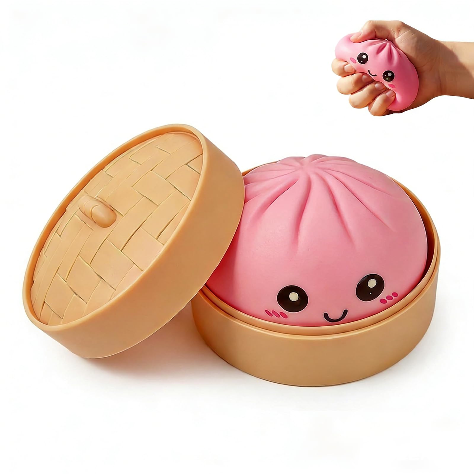 Dumpling Squishies – Mystery Dumpling Box Colorful Stress Balls & Fidget Sensory Toy Soft Squeeze Decompression Dough for Anxiety Relief Perfect for Kids & Easter Basket Stuffers（Pink）