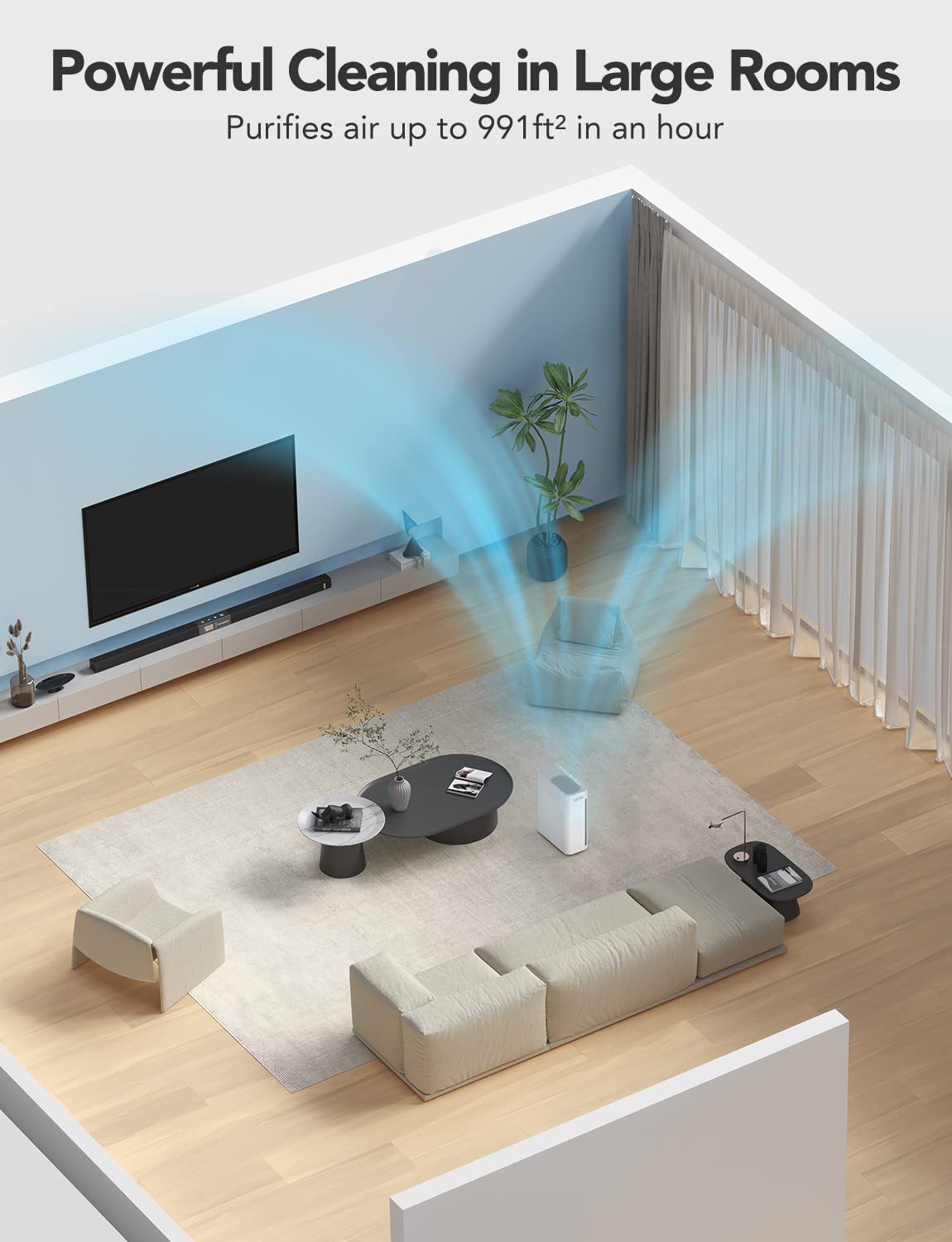 GoveeLife Smart Air Purifiers for Home Large Room, Air Purifiers for Pets with PM2.5 Sensor, Washable Pre-Filter for Pet Hair Lint, 24dB Large Air Purifier with App Control