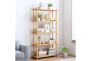 IOTXY 5-Tier Wooden Shelf Bookcase - Modern Open Bookshelf, Free Standing Storage Rack, Multifunctional Display Stand for Home and Office, Oak, Rectangle